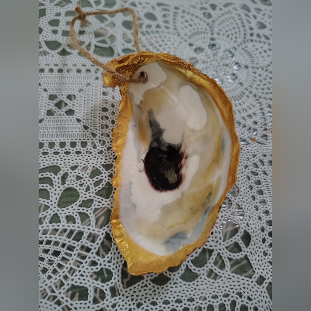 Oyster shell with resin Christmas ornament